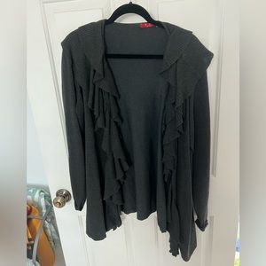 Black ruffle trim cardigan sweater